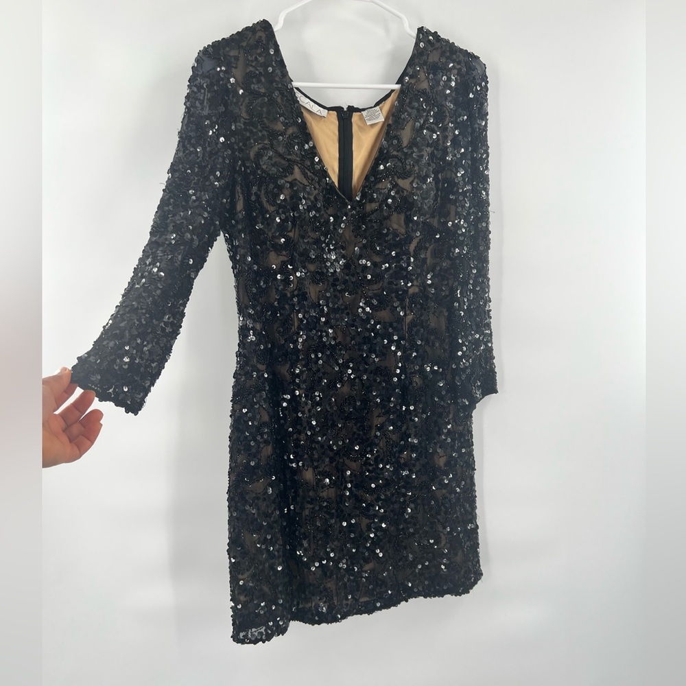 Scala beaded sequined long sleeve black dress size 10 - Picture 3 of 10